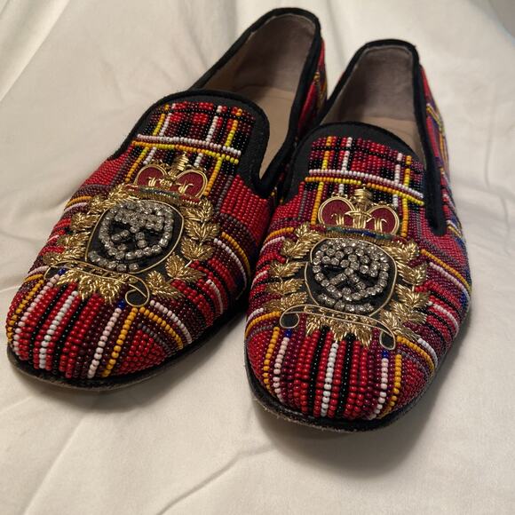 DONALD J PLINER Beaded Skull Royal Crest Leather Loafers Sz7 main image 8